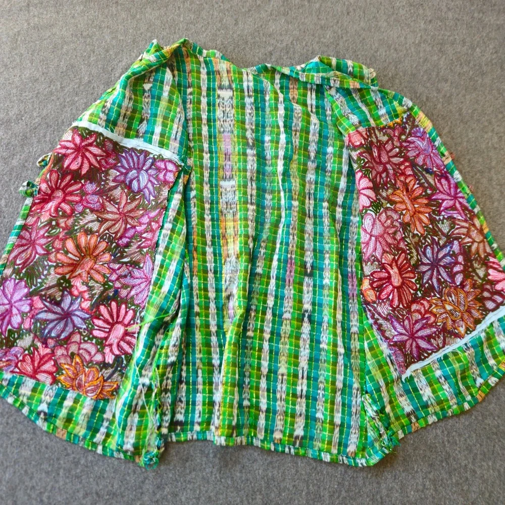 Handmade Boho Embroidered Vest OS Garden Floral Plaid Art Frida Kahlo Grannycore